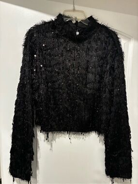 H&M Black Sequin Fringe Women's Top